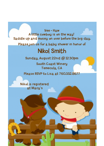  Little Cowboy - Baby Shower Petite Invitations Caucasian