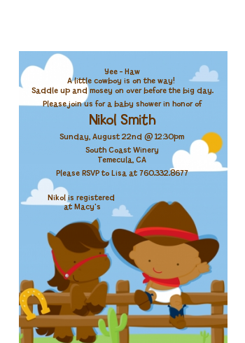  Little Cowboy - Baby Shower Petite Invitations Caucasian