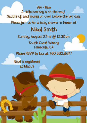  Little Cowboy - Baby Shower Invitations Caucasian