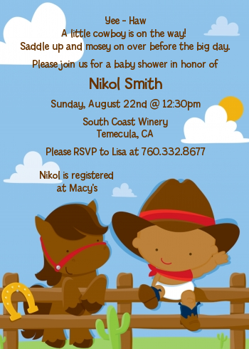  Little Cowboy - Baby Shower Invitations Caucasian