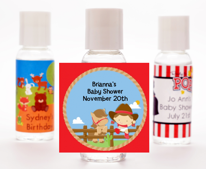  Little Cowgirl - Personalized Baby Shower Hand Sanitizers Favors pink