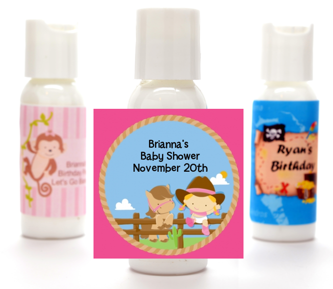  Little Cowgirl - Personalized Baby Shower Lotion Favors pink