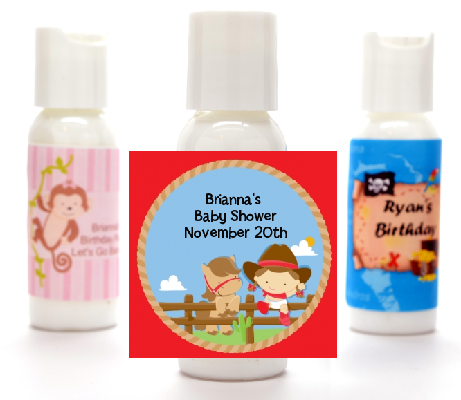  Little Cowgirl - Personalized Baby Shower Lotion Favors pink