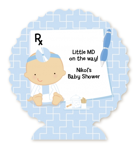  Little Doctor On The Way - Personalized Baby Shower Centerpiece Stand Caucasian