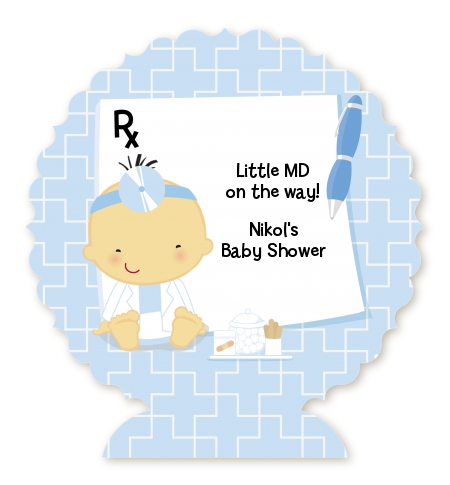  Little Doctor On The Way - Personalized Baby Shower Centerpiece Stand Caucasian
