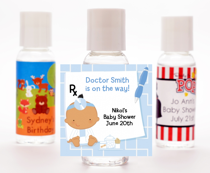  Little Doctor On The Way - Personalized Baby Shower Hand Sanitizers Favors Caucasian