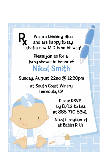  Little Doctor On The Way - Baby Shower Petite Invitations Caucasian