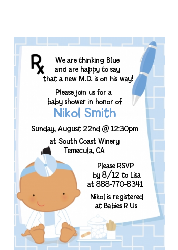  Little Doctor On The Way - Baby Shower Petite Invitations Caucasian