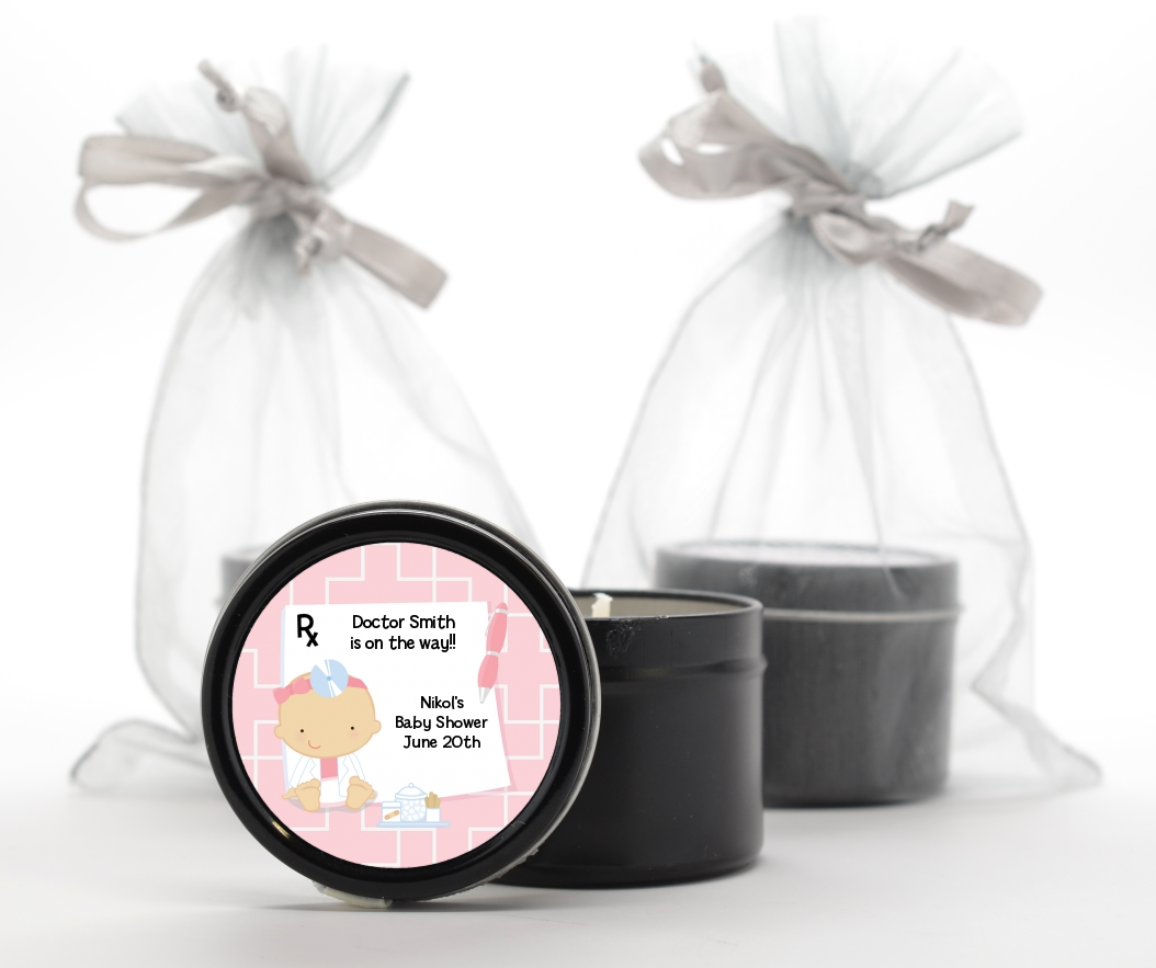  Little Girl Doctor On The Way - Baby Shower Black Candle Tin Favors Caucasian