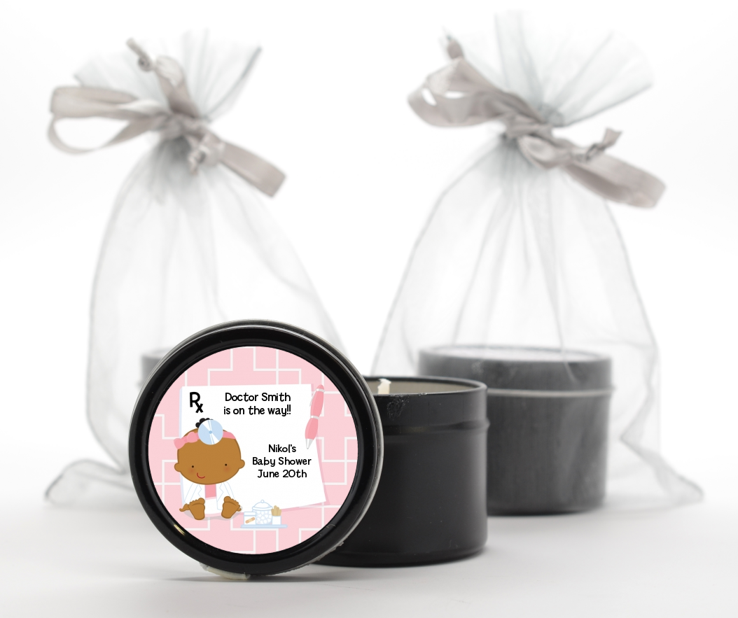  Little Girl Doctor On The Way - Baby Shower Black Candle Tin Favors Caucasian