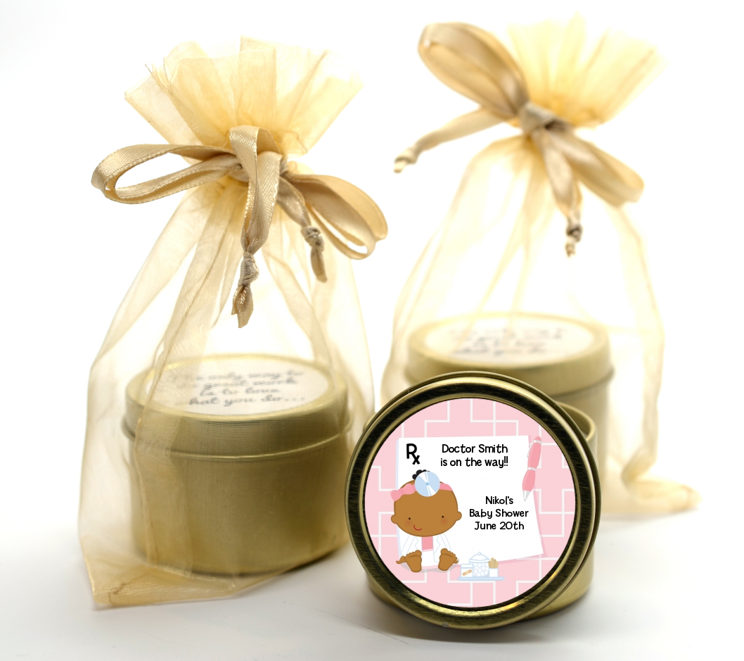  Little Girl Doctor On The Way - Baby Shower Gold Tin Candle Favors Caucasian