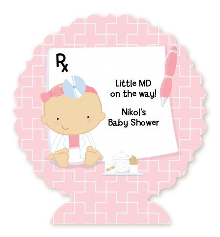  Little Girl Doctor On The Way - Personalized Baby Shower Centerpiece Stand Caucasian