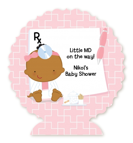  Little Girl Doctor On The Way - Personalized Baby Shower Centerpiece Stand Caucasian