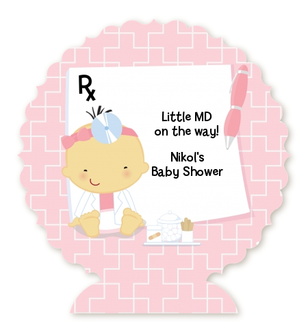  Little Girl Doctor On The Way - Personalized Baby Shower Centerpiece Stand Caucasian
