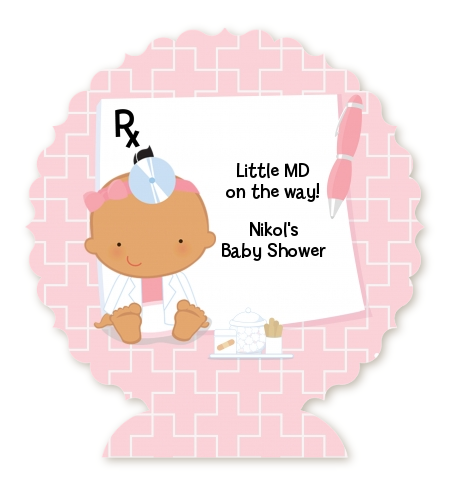  Little Girl Doctor On The Way - Personalized Baby Shower Centerpiece Stand Caucasian