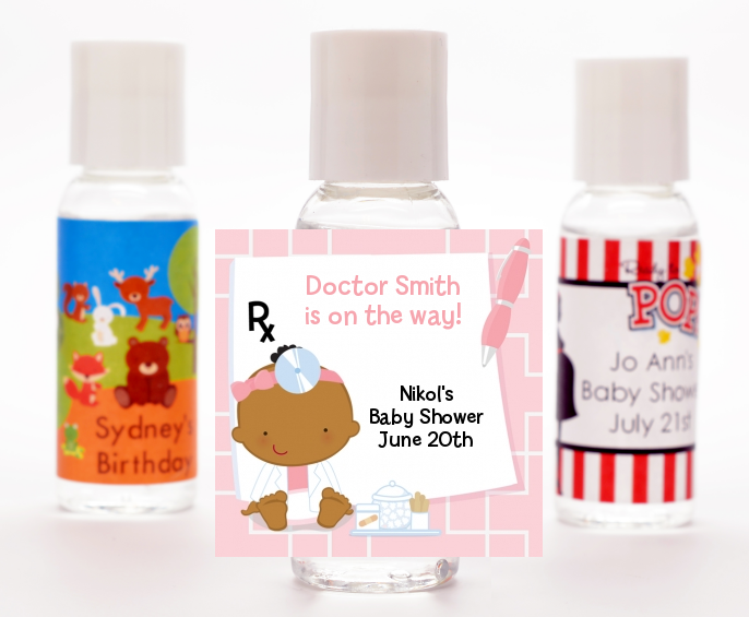  Little Girl Doctor On The Way - Personalized Baby Shower Hand Sanitizers Favors Caucasian
