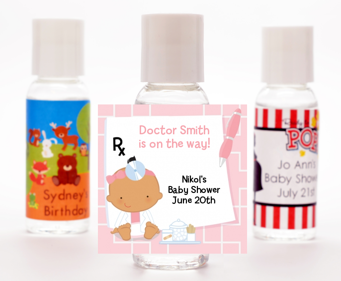  Little Girl Doctor On The Way - Personalized Baby Shower Hand Sanitizers Favors Caucasian