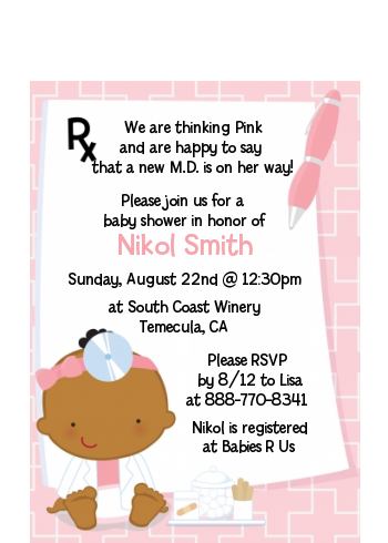  Little Girl Doctor On The Way - Baby Shower Petite Invitations Caucasian