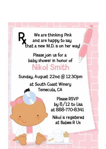  Little Girl Doctor On The Way - Baby Shower Petite Invitations Caucasian