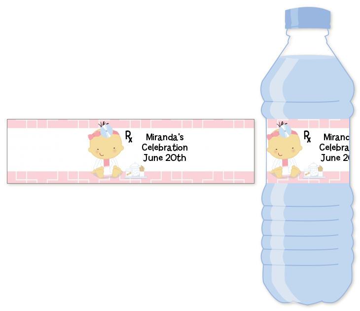  Little Girl Doctor On The Way - Personalized Baby Shower Water Bottle Labels Caucasian