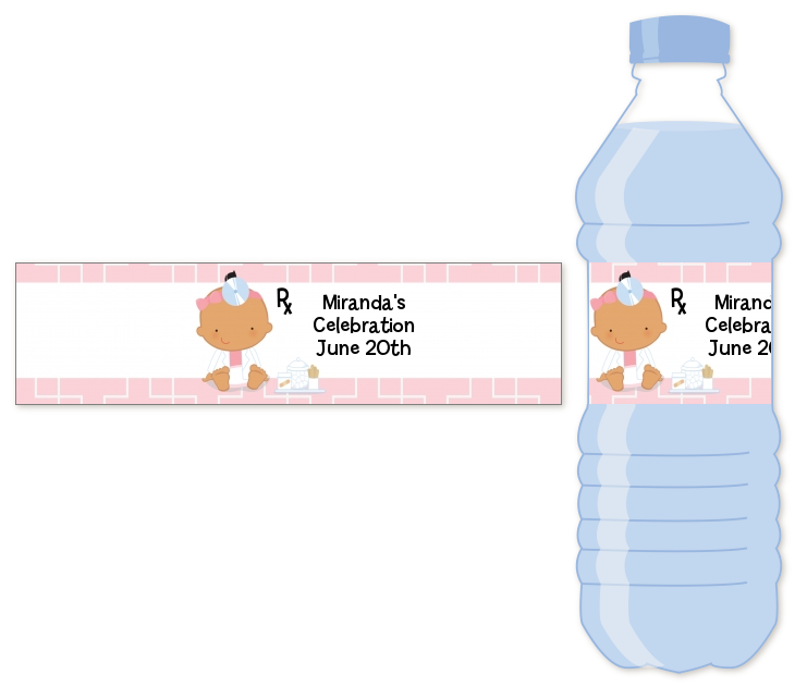  Little Girl Doctor On The Way - Personalized Baby Shower Water Bottle Labels Caucasian