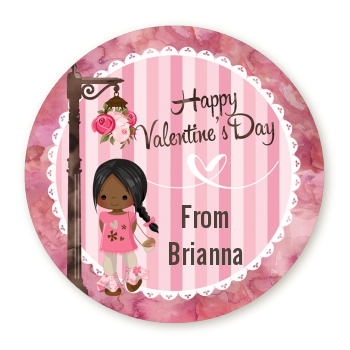  Little Girl - Round Personalized Valentines Day Sticker Labels Option 1