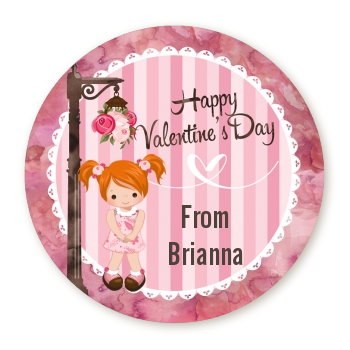  Little Girl - Round Personalized Valentines Day Sticker Labels Option 1