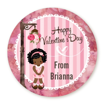  Little Girl - Round Personalized Valentines Day Sticker Labels Option 1