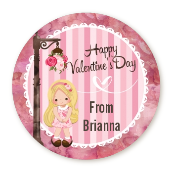  Little Girl - Round Personalized Valentines Day Sticker Labels Option 1