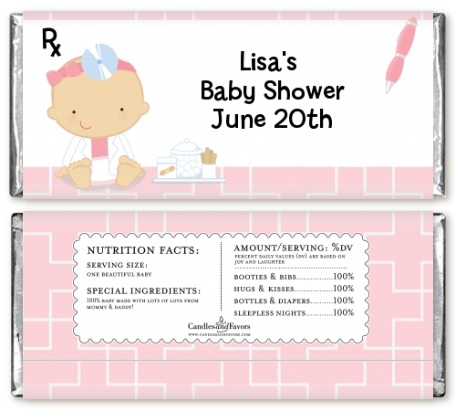  Little Girl Doctor On The Way - Personalized Baby Shower Candy Bar Wrappers Caucasian