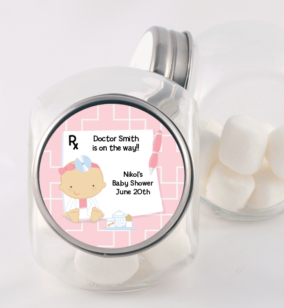  Little Girl Doctor On The Way - Personalized Baby Shower Candy Jar Caucasian