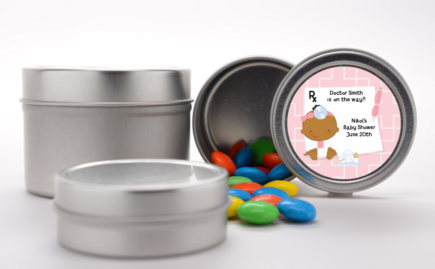  Little Girl Doctor On The Way - Custom Baby Shower Favor Tins Caucasian