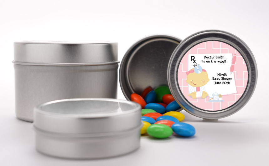  Little Girl Doctor On The Way - Custom Baby Shower Favor Tins Caucasian