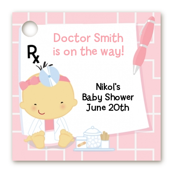  Little Girl Doctor On The Way - Personalized Baby Shower Card Stock Favor Tags Caucasian
