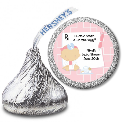  Little Girl Doctor On The Way - Hershey Kiss Baby Shower Sticker Labels Caucasian