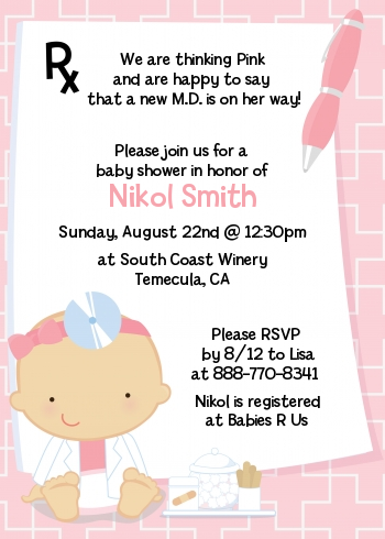  Little Girl Doctor On The Way - Baby Shower Invitations Caucasian