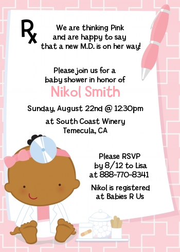 Little Girl Doctor On The Way - Baby Shower Invitations Caucasian