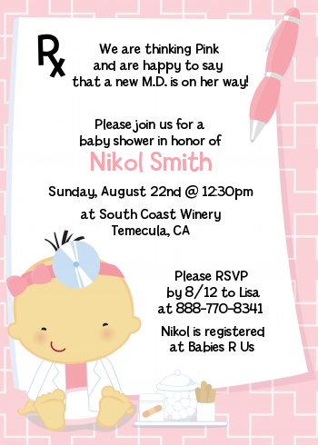  Little Girl Doctor On The Way - Baby Shower Invitations Caucasian