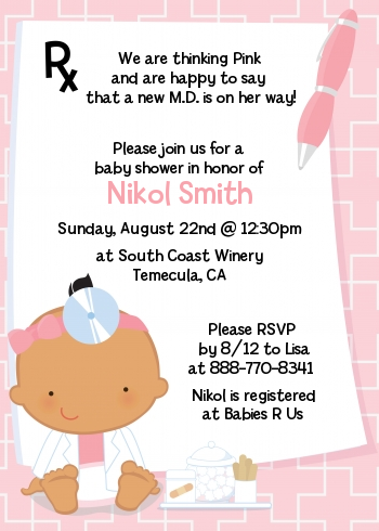  Little Girl Doctor On The Way - Baby Shower Invitations Caucasian