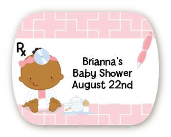  Little Girl Doctor On The Way - Personalized Baby Shower Rounded Corner Stickers Caucasian