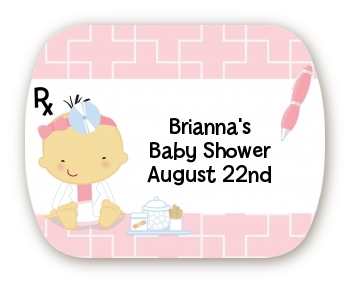  Little Girl Doctor On The Way - Personalized Baby Shower Rounded Corner Stickers Caucasian