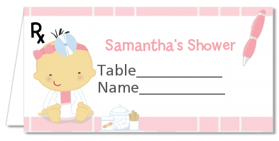  Little Girl Doctor On The Way - Personalized Baby Shower Place Cards Caucasian