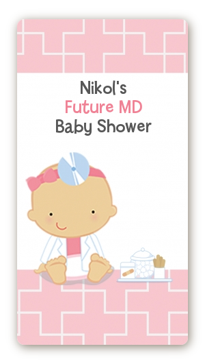  Little Girl Doctor On The Way - Custom Rectangle Baby Shower Sticker/Labels Caucasian