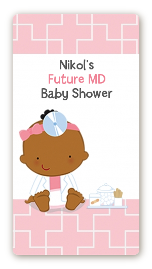  Little Girl Doctor On The Way - Custom Rectangle Baby Shower Sticker/Labels Caucasian