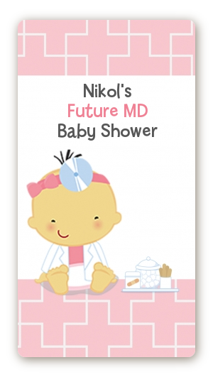  Little Girl Doctor On The Way - Custom Rectangle Baby Shower Sticker/Labels Caucasian