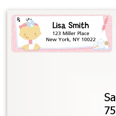  Little Girl Doctor On The Way - Baby Shower Return Address Labels Caucasian