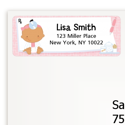  Little Girl Doctor On The Way - Baby Shower Return Address Labels Caucasian