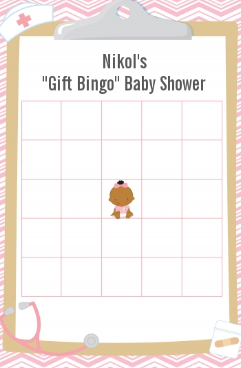  Little Girl Nurse On The Way - Baby Shower Gift Bingo Game Card Caucasian