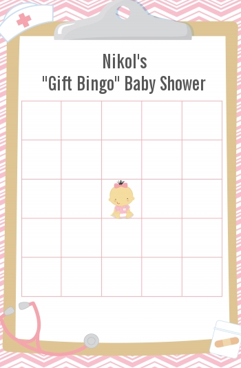  Little Girl Nurse On The Way - Baby Shower Gift Bingo Game Card Caucasian