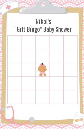  Little Girl Nurse On The Way - Baby Shower Gift Bingo Game Card Caucasian